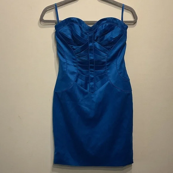 arden b blue dress Arden B Dress Form Fit Blue Cap Sleeve Stretch Size Small Studded Collar V-neck